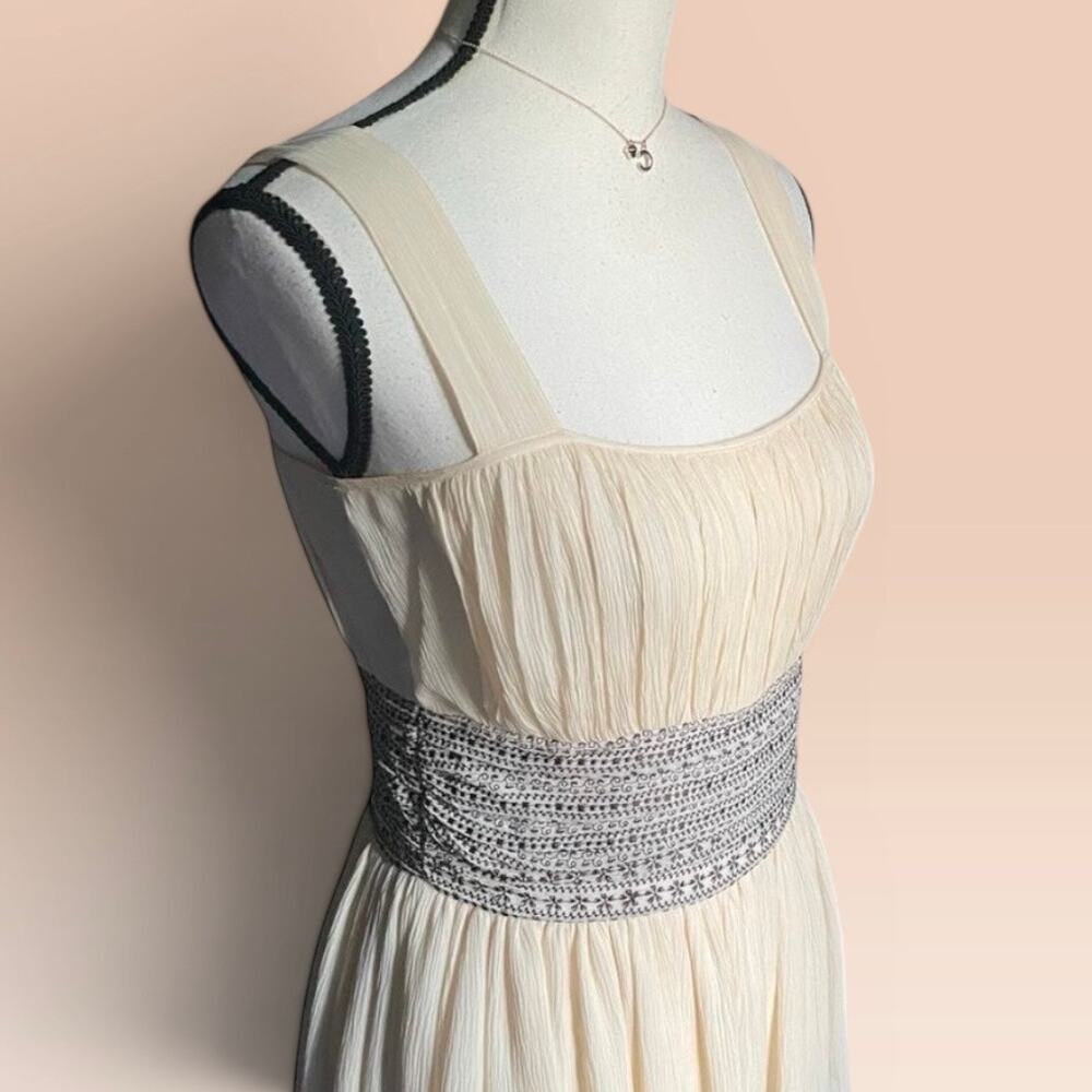 Sigrid Olsen Chiffon Silk Womens Dress 2 XS 0 Cream Brown Roman Holiday Sundress - Picture 4 of 14